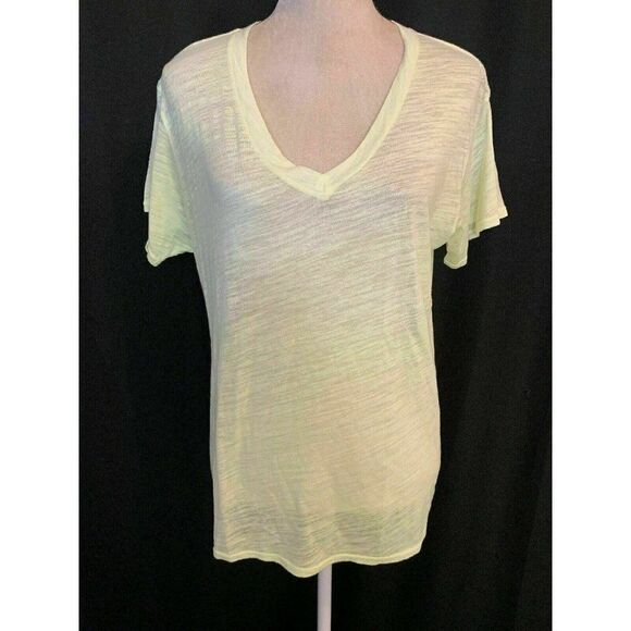 Sundry Anthropologie Womens Hot Yellow V Neck Short Sleeve Top T Shirt 2 Medium - Picture 1 of 9